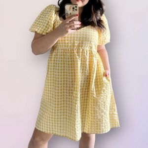 NWOT OLD NAVY GINGHAM PUFF SLEEVE DRESS W/POCKETS